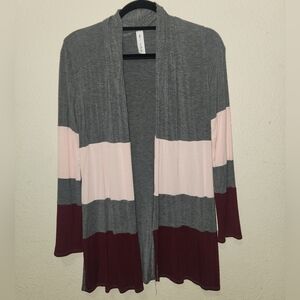 Woman's Vanilla Bay Grey/ Pink/ Grey/ Maroon Color Block Cardigan, SZ: S - NWOT